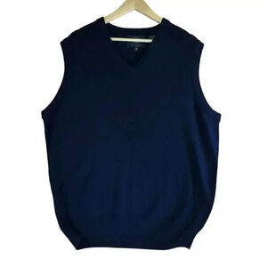VIYELLA Vintage Men’s Navy‎ 100% Marino Wool Vest Large